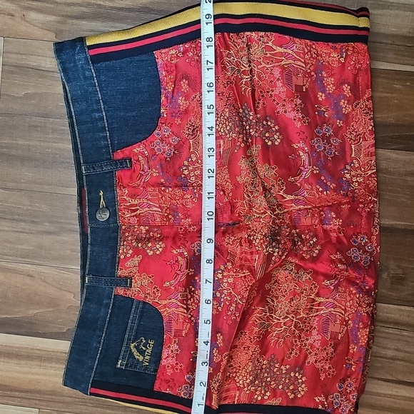 Jordache Vintage Jean Size 11 / 12 and satin skirt Red Gold Blue retro - Picture 13 of 15